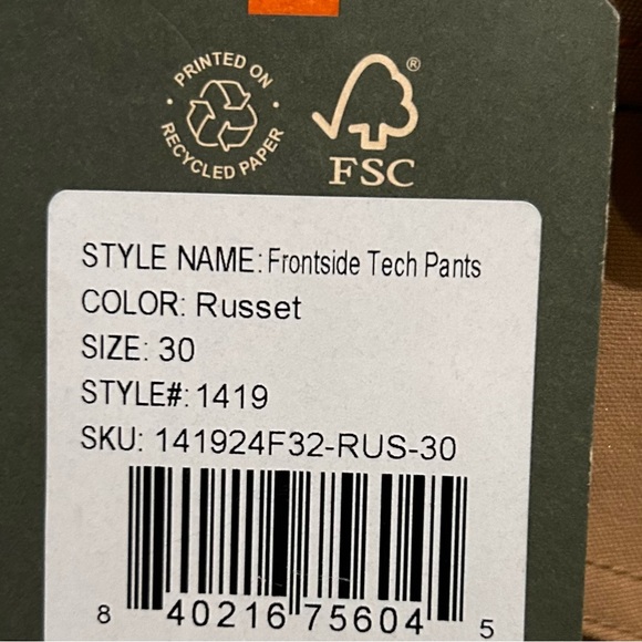 Howler Bros Frontside 5-Pocket Pants Men’s 30x32 – Russet – Stretch Canvas – NWT - Picture 7 of 7